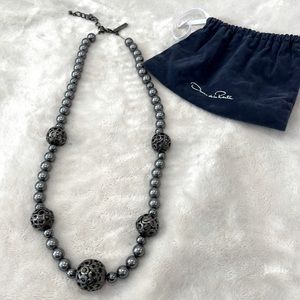 Oscar de la Renta - "tarnished" gray beaded and globe necklace